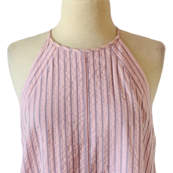 Rebecca Taylor Pink Striped Halter Dress Tiered Ruffle Hem Size 8 - Picture 11 of 12
